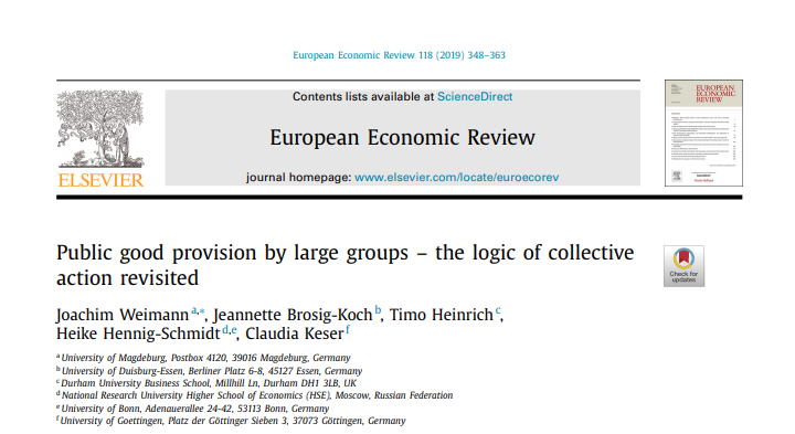 New publication on Public Good Provision by Large Groups in the European Economics Review