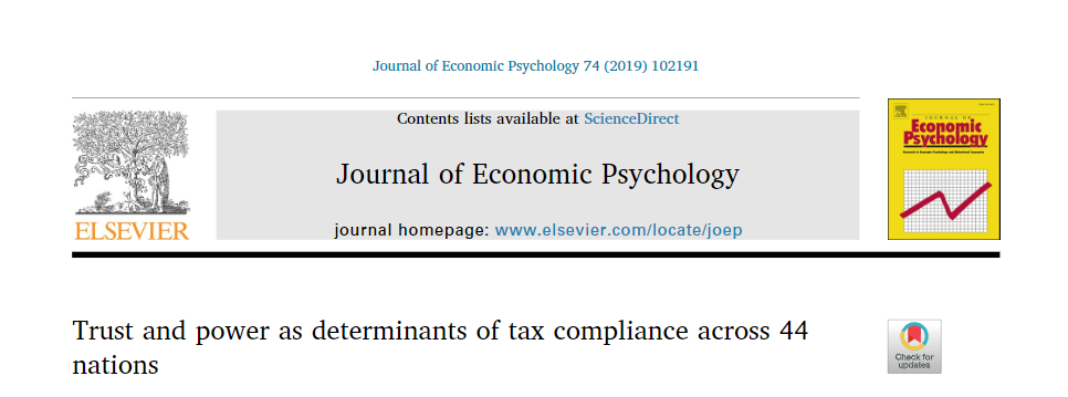 New Publication on trust and power as determinants of tax compliance in the Journal of Economic Psychology